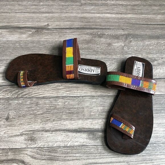 AFRICAN KENTE Cloth Print Tortoise Sandals Slides Flip Flops - Picture 5 of 13